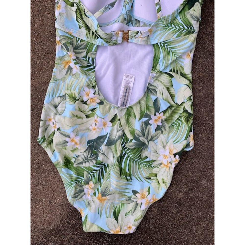 Tommy Bahama Womens Tropical Floral Palm Halter One Piece Swimsuit Blue Green 10 - Picture 5 of 9